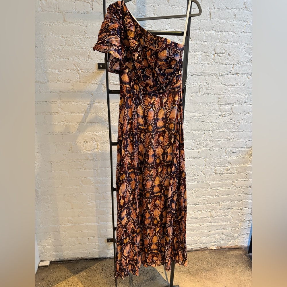 NWOT Shoshanna Midnight One-Shoulder Snakeskin Printed Dress, Size 4